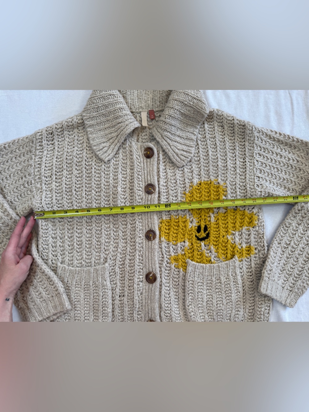 Anthropologie Pilcro Women’s Medium Smiley Flower Chunky Wool Blend Cardigan - Picture 6 of 9